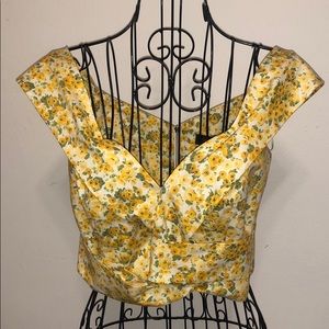 Yellow floral crop blouse